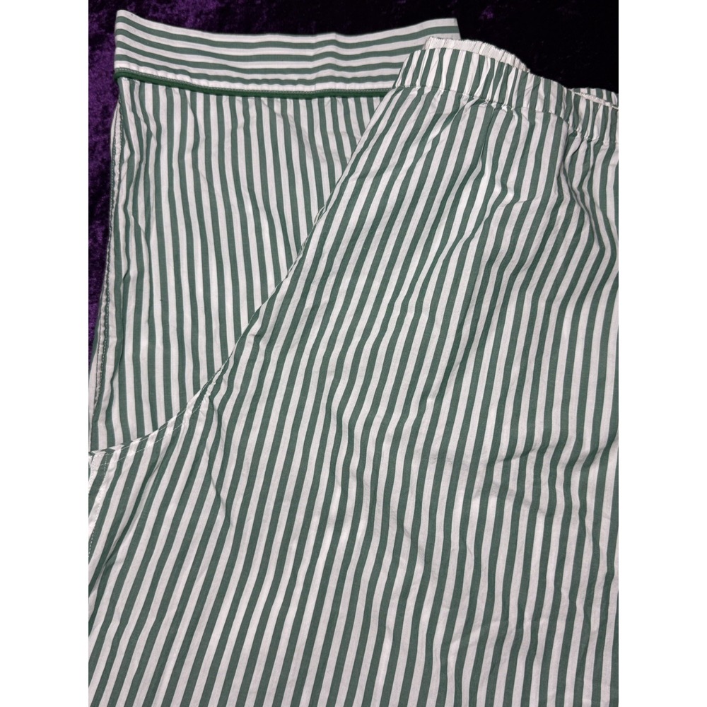 J Crew Poplin Pajamas Set Womens XXL Cotton Green Striped 2XL HTF Pants Top PJs - Picture 13 of 14
